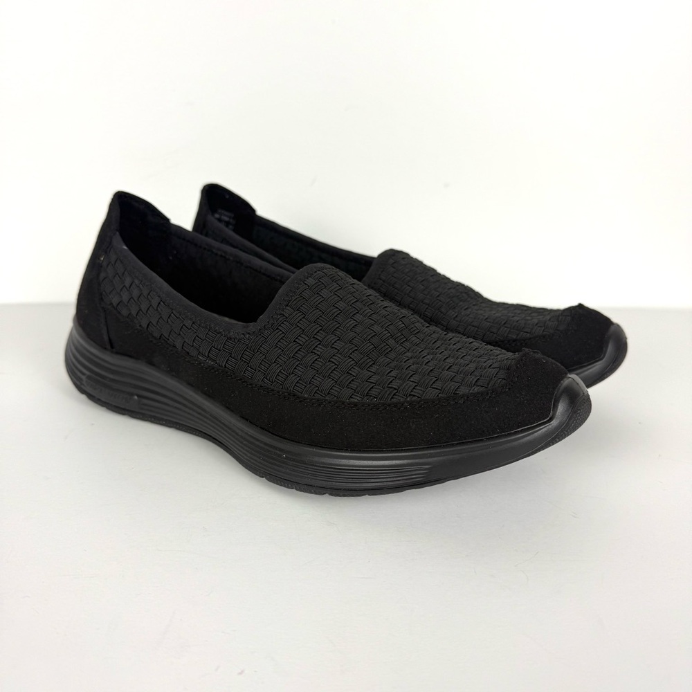 Hotter Comet Black Woven Slip-On Shoes Memorise by Hotter Women US Size 11